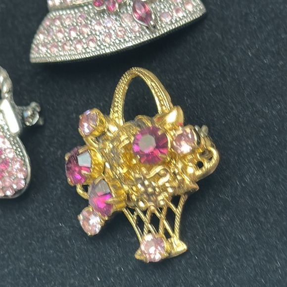 Scatter pins (3) lot in Silver & Gold Metal with Crystals Brooch Set - 1” - Picture 2 of 8